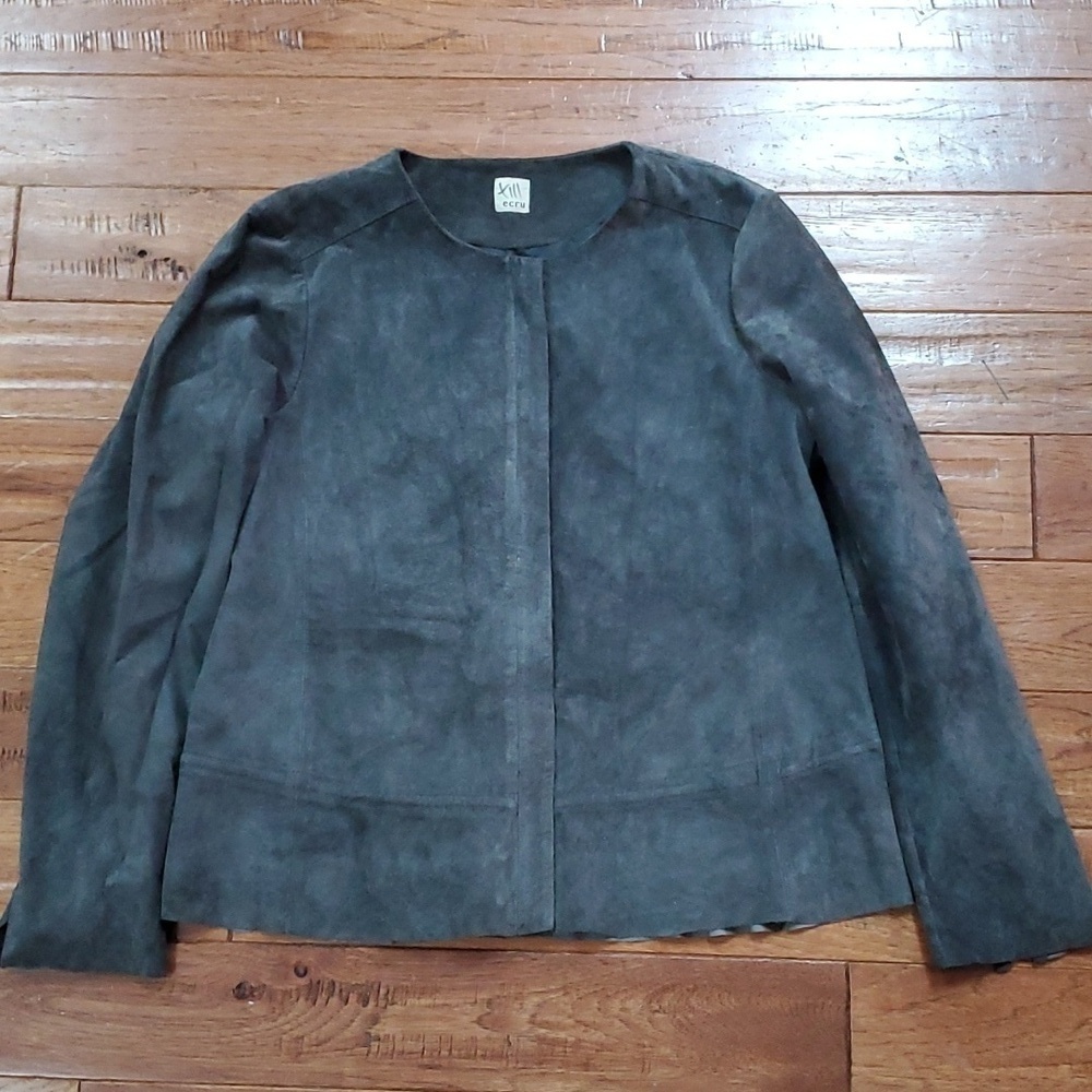 Ecru gray suede zip jacket